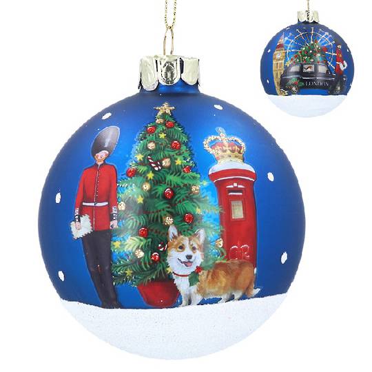 INDENT - Pack 12, Glass Ball Matt Blue, London Royal Mail, Corgi & Co 8cm